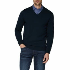 Jeff Banks V-Neck Cotton Jumper For Male