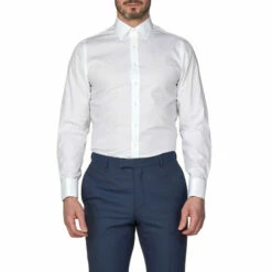 Jeff Banks Double Cuff Half Cutaway Slim Cotton Shirt For Male