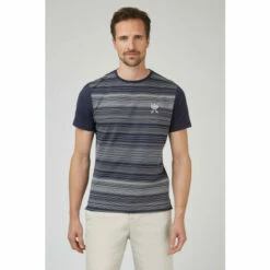 Jeff Banks Fine Stripe Printed Crew Tee For Male